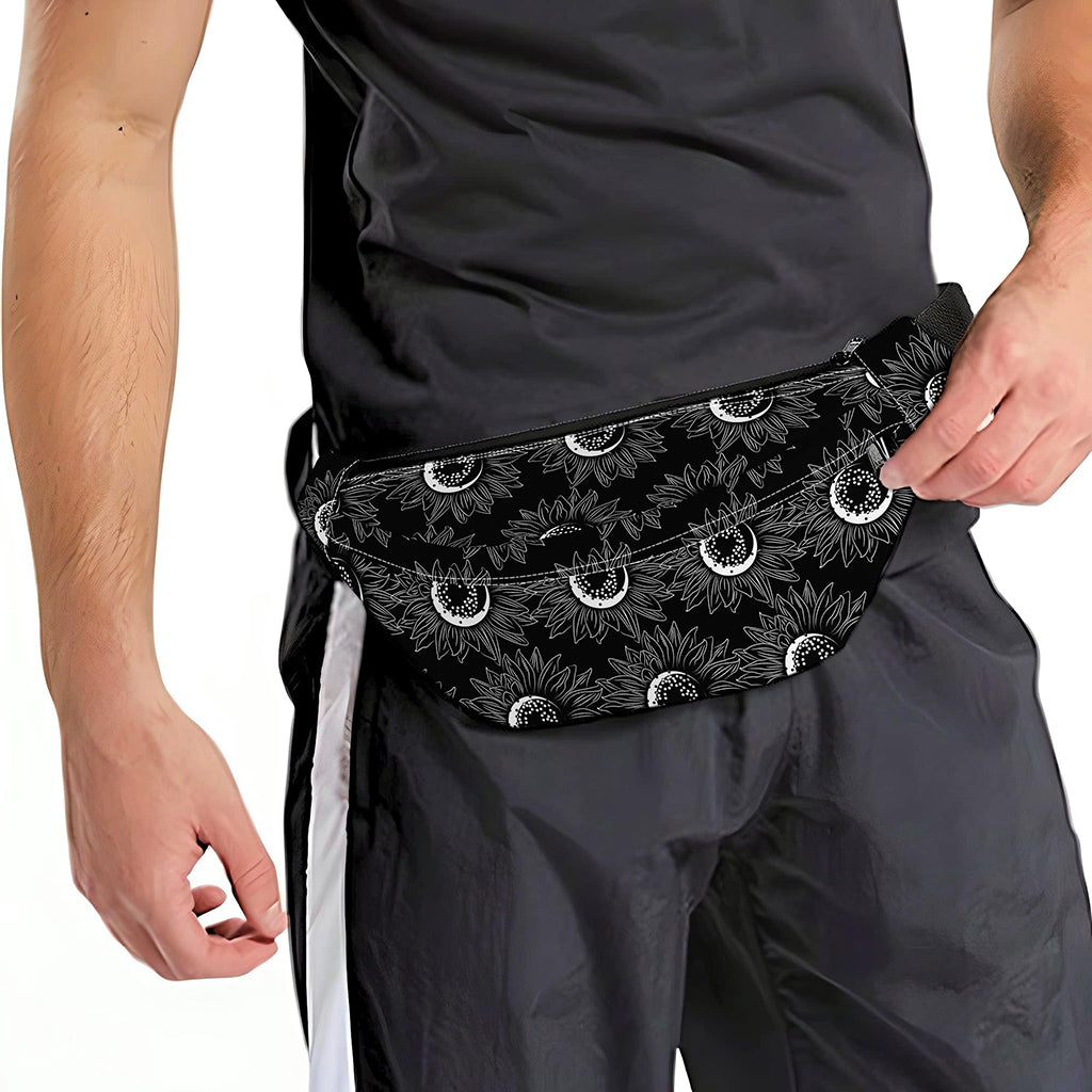 White And Black Sunflower Pattern Print Fanny Pack