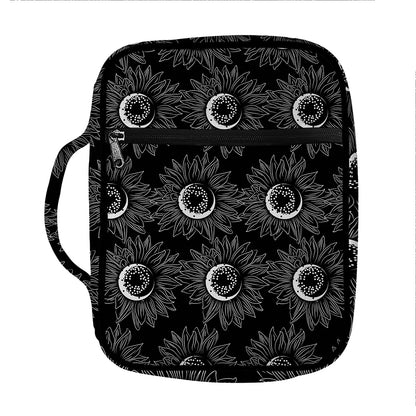 White And Black Sunflower Pattern Print Front Pocket Bible Bag