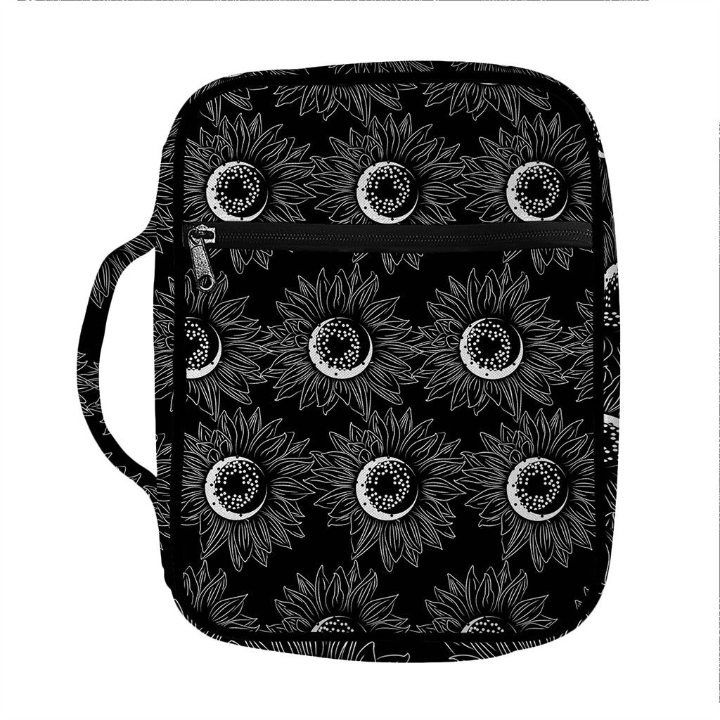 White And Black Sunflower Pattern Print Front Pocket Bible Bag