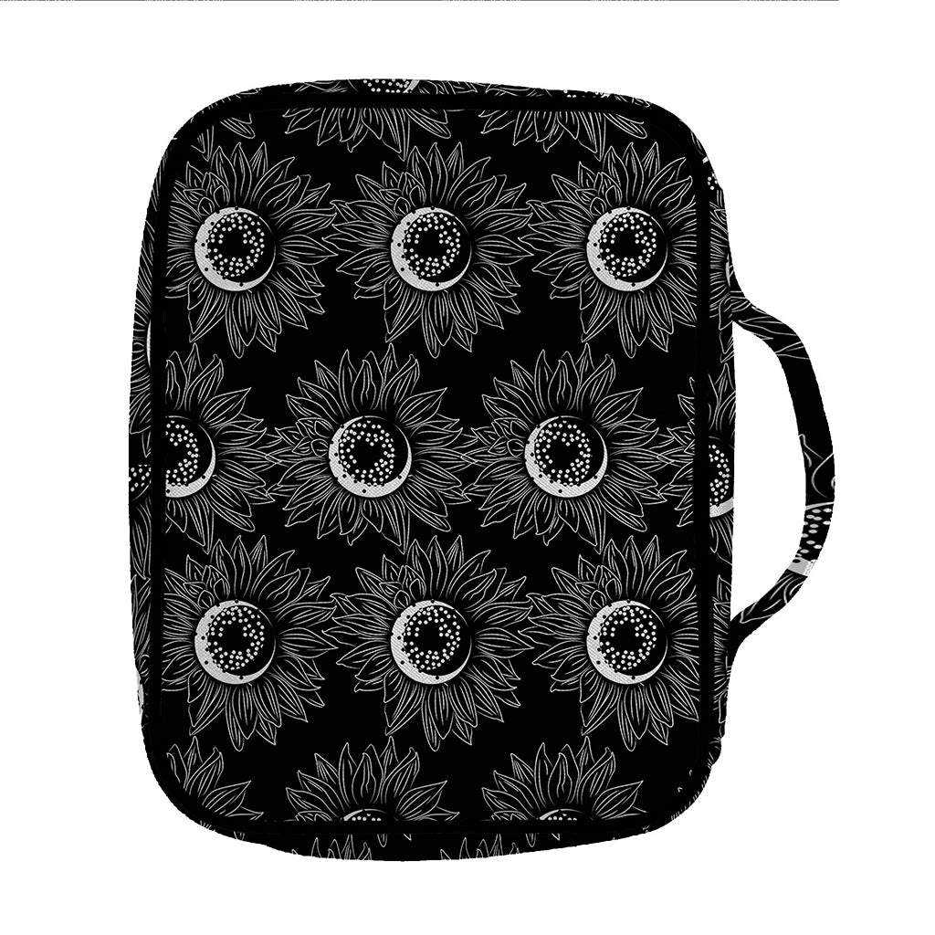 White And Black Sunflower Pattern Print Front Pocket Bible Bag