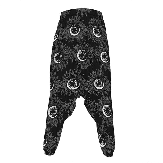 White And Black Sunflower Pattern Print Hammer Pants