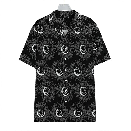 White And Black Sunflower Pattern Print Hawaiian Shirt