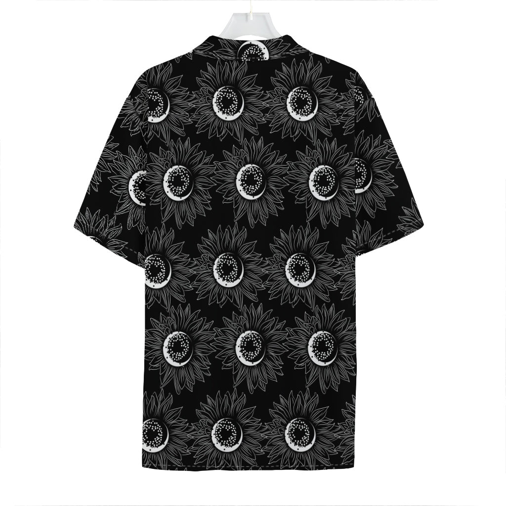 White And Black Sunflower Pattern Print Hawaiian Shirt