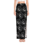 White And Black Sunflower Pattern Print High Slit Maxi Skirt