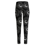 White And Black Sunflower Pattern Print High-Waisted Pocket Leggings
