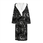 White And Black Sunflower Pattern Print Hooded Bathrobe