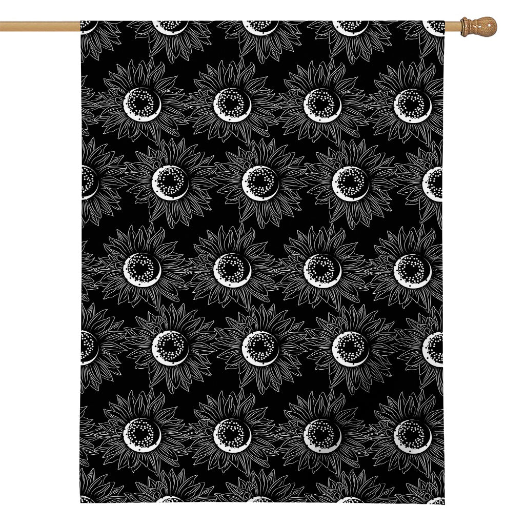 White And Black Sunflower Pattern Print House Flag