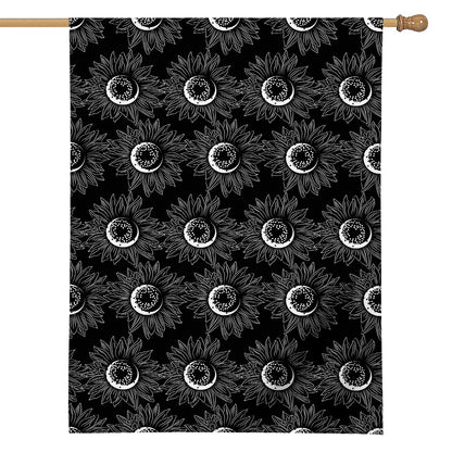 White And Black Sunflower Pattern Print House Flag