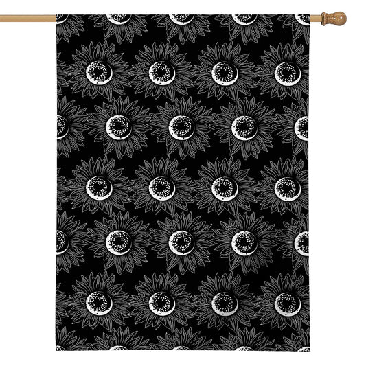 White And Black Sunflower Pattern Print House Flag