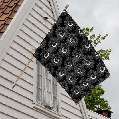White And Black Sunflower Pattern Print House Flag