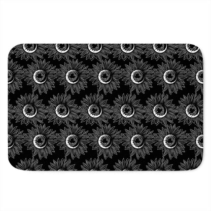 White And Black Sunflower Pattern Print Indoor Door Mat