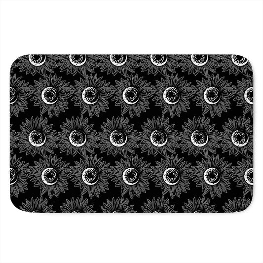 White And Black Sunflower Pattern Print Indoor Door Mat