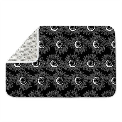 White And Black Sunflower Pattern Print Indoor Door Mat