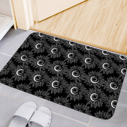 White And Black Sunflower Pattern Print Indoor Door Mat