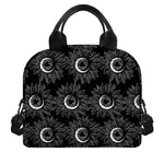 White And Black Sunflower Pattern Print Insulated Lunch Bag