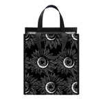 White And Black Sunflower Pattern Print Insulated Lunch Tote