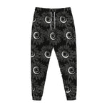 White And Black Sunflower Pattern Print Jogger Pants