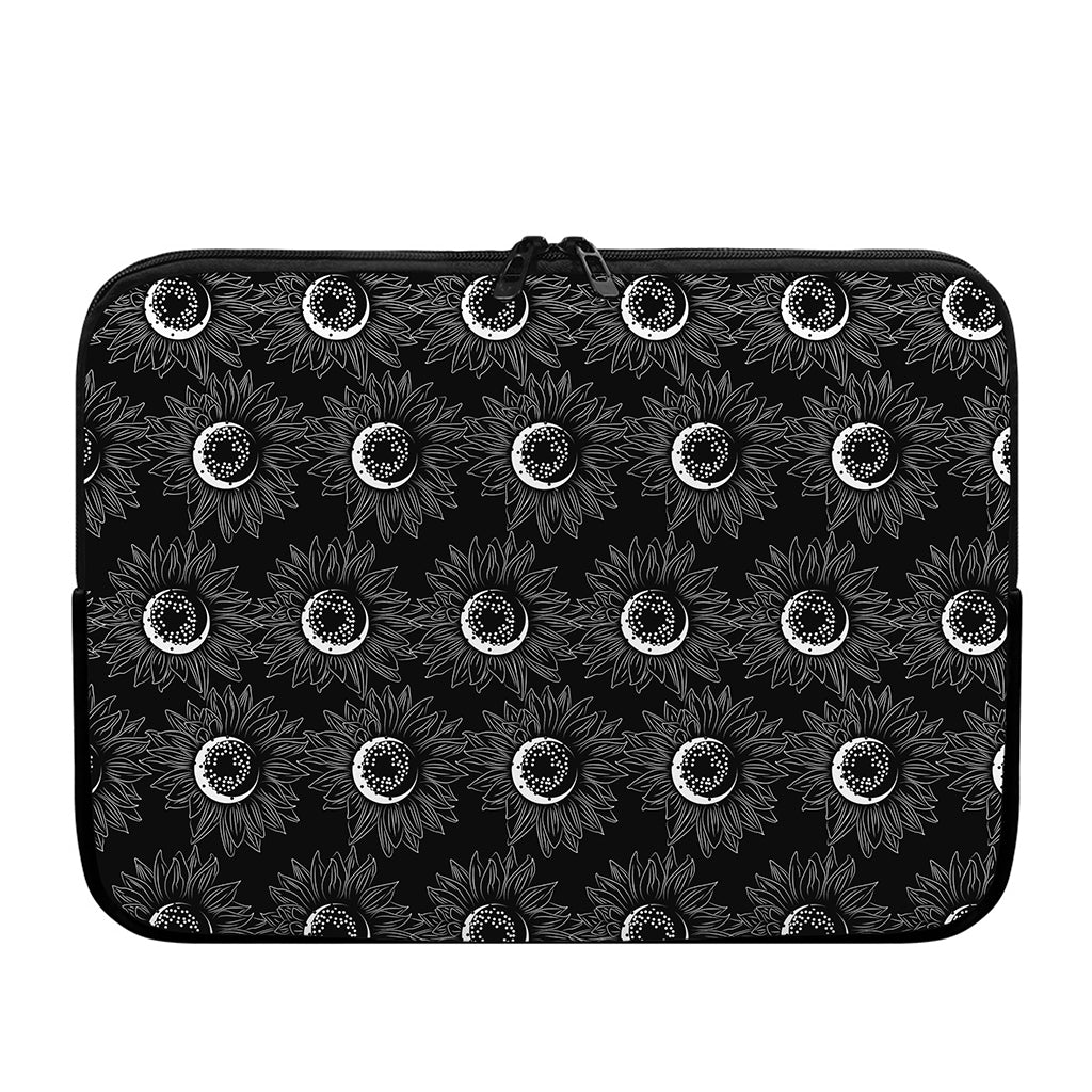 White And Black Sunflower Pattern Print Laptop Sleeve