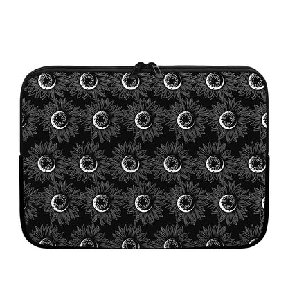White And Black Sunflower Pattern Print Laptop Sleeve