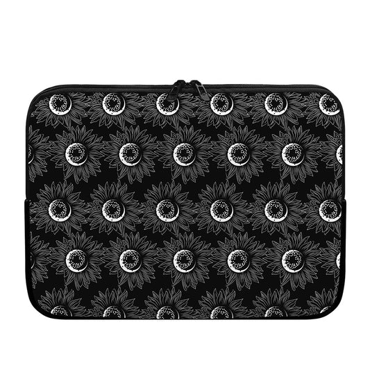 White And Black Sunflower Pattern Print Laptop Sleeve
