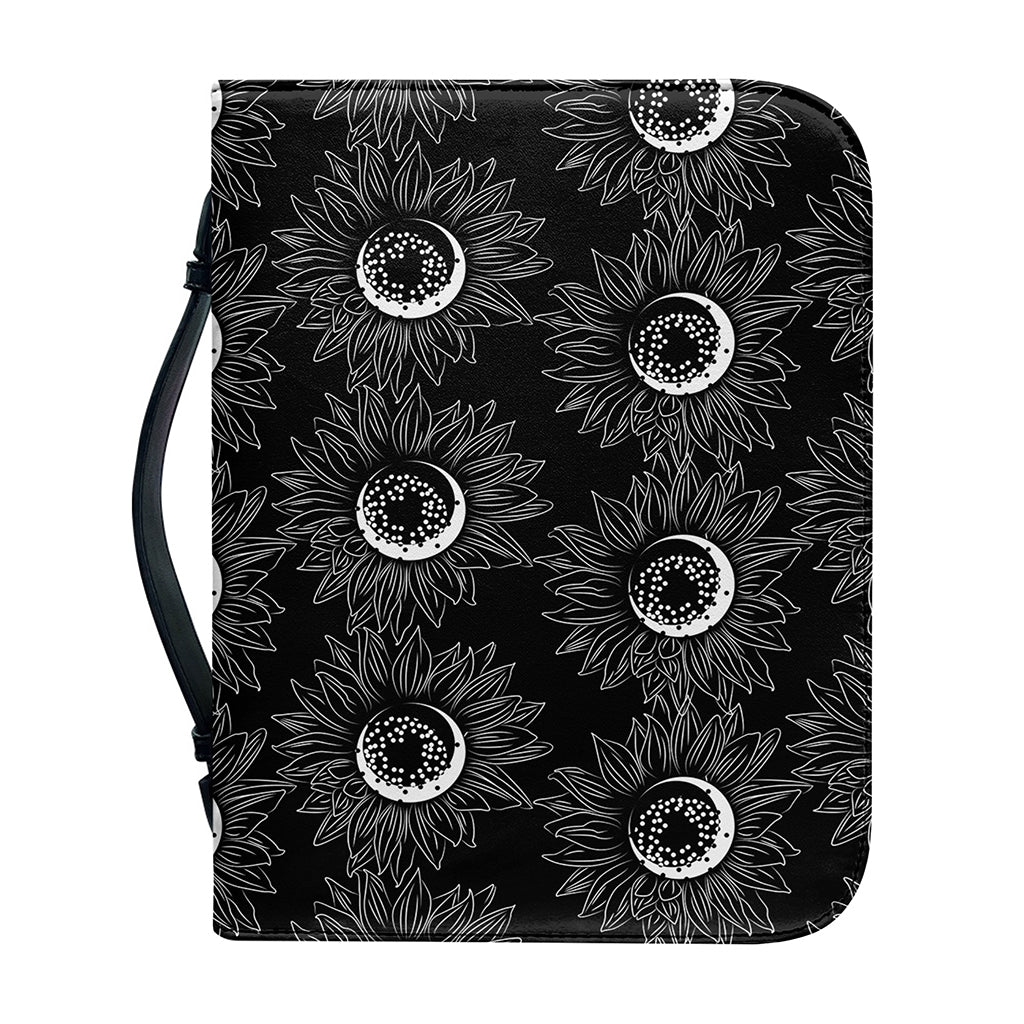 White And Black Sunflower Pattern Print Leather Bible Cover