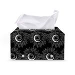 White And Black Sunflower Pattern Print Leather Tissue Box Cover