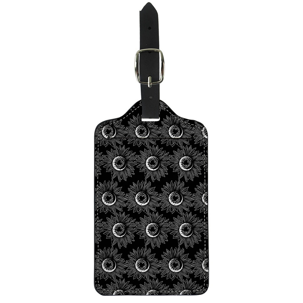White And Black Sunflower Pattern Print Luggage Tag
