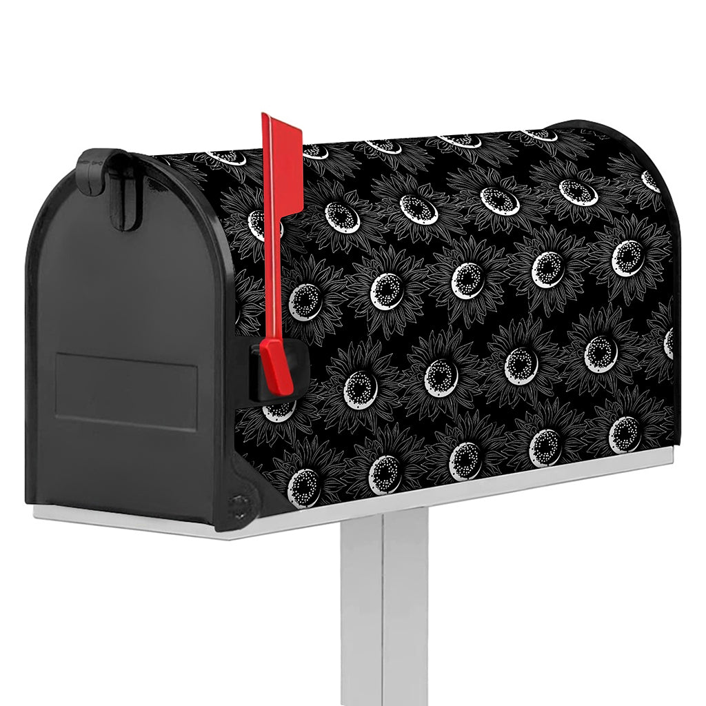 White And Black Sunflower Pattern Print Mailbox Cover