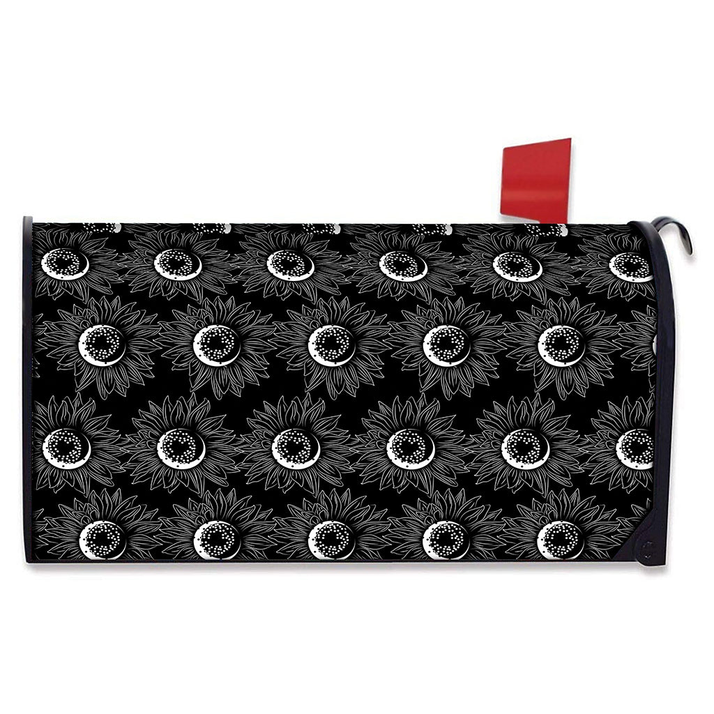 White And Black Sunflower Pattern Print Mailbox Cover