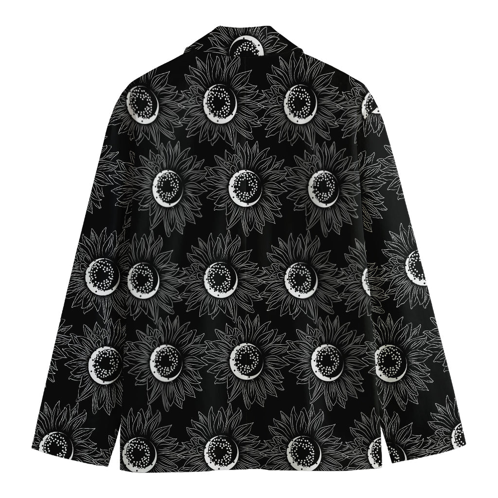 White And Black Sunflower Pattern Print Men's Blazer