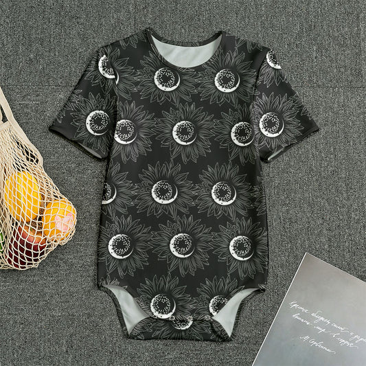 White And Black Sunflower Pattern Print Men's Bodysuit