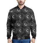 White And Black Sunflower Pattern Print Men's Bomber Jacket