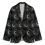 White And Black Sunflower Pattern Print Men's Cotton Blazer