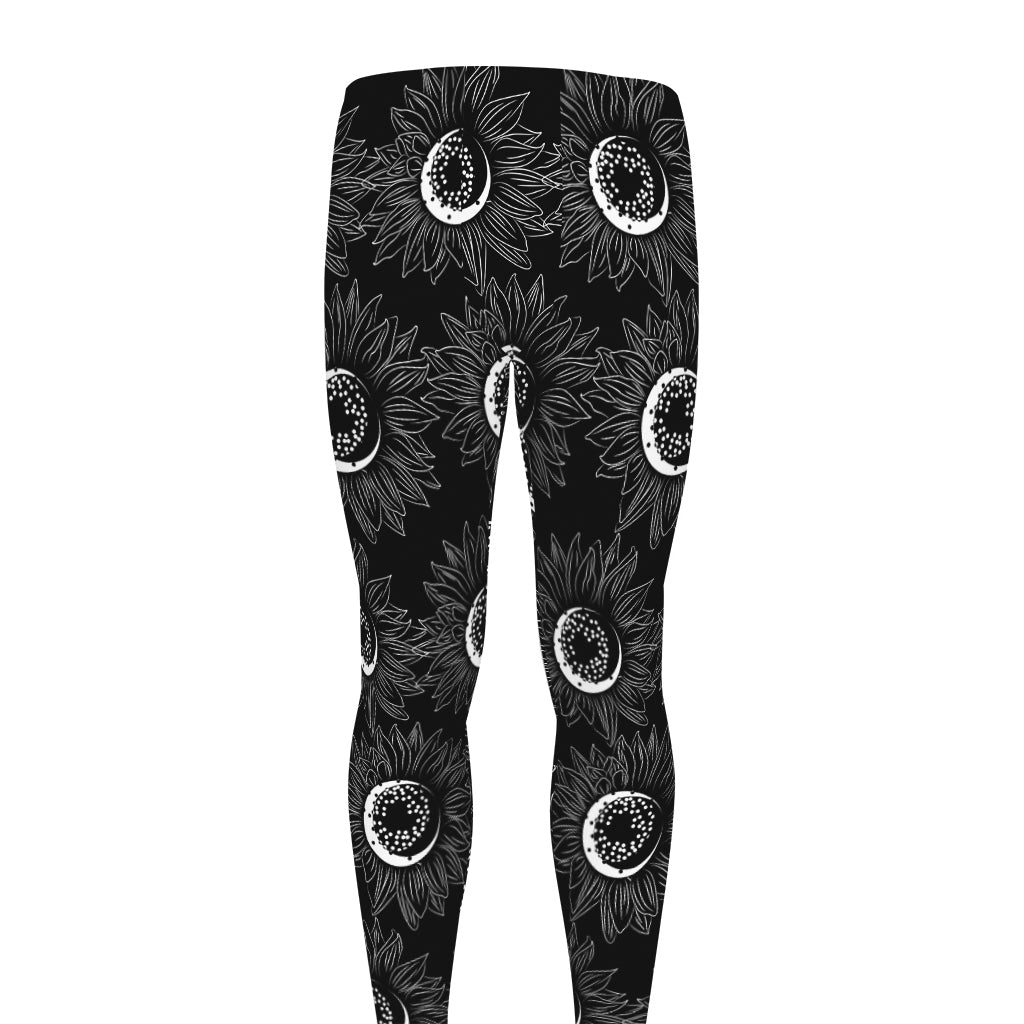 White And Black Sunflower Pattern Print Men's leggings