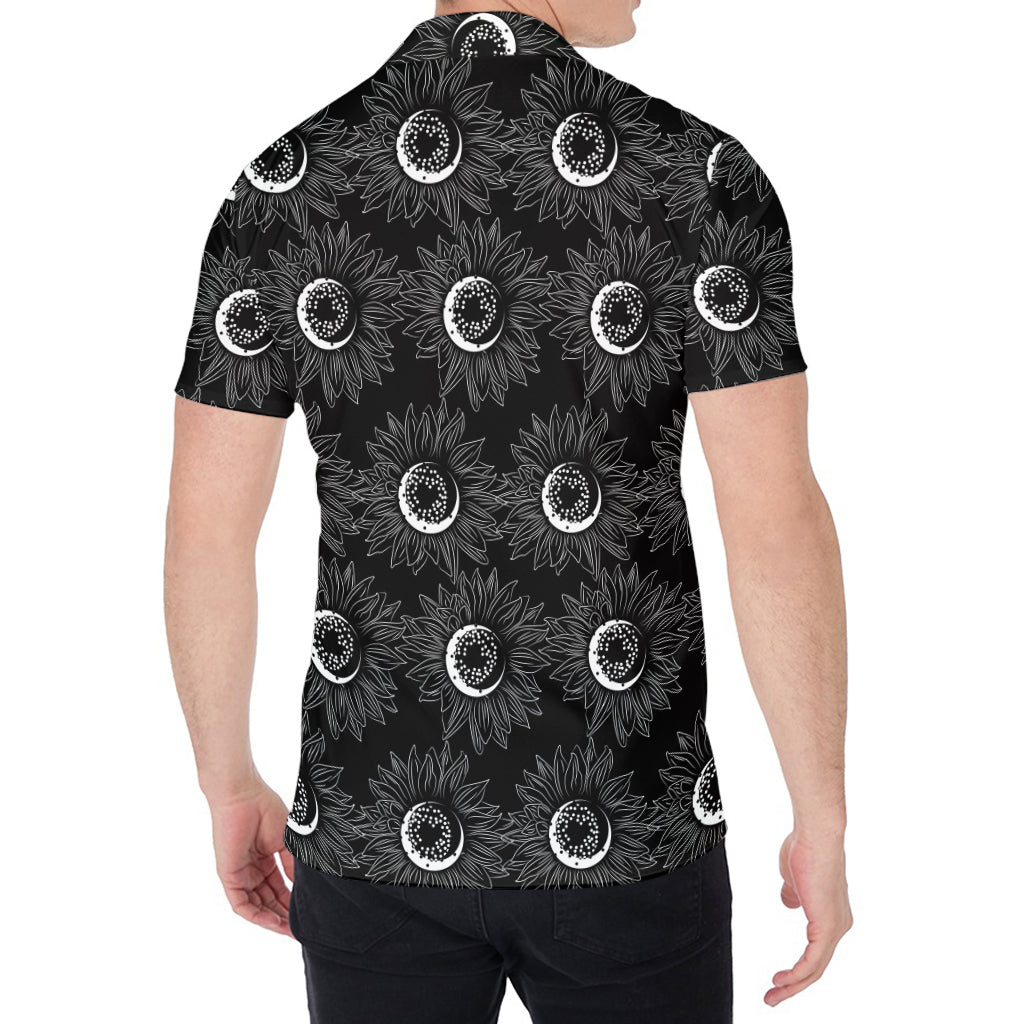 White And Black Sunflower Pattern Print Men's Shirt