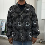 White And Black Sunflower Pattern Print Men's Shirt Jacket