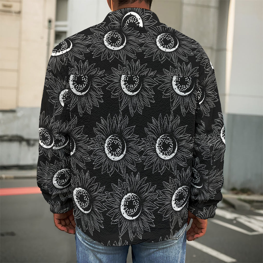 White And Black Sunflower Pattern Print Men's Shirt Jacket