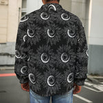 White And Black Sunflower Pattern Print Men's Shirt Jacket
