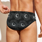 White And Black Sunflower Pattern Print Men's Swim Briefs