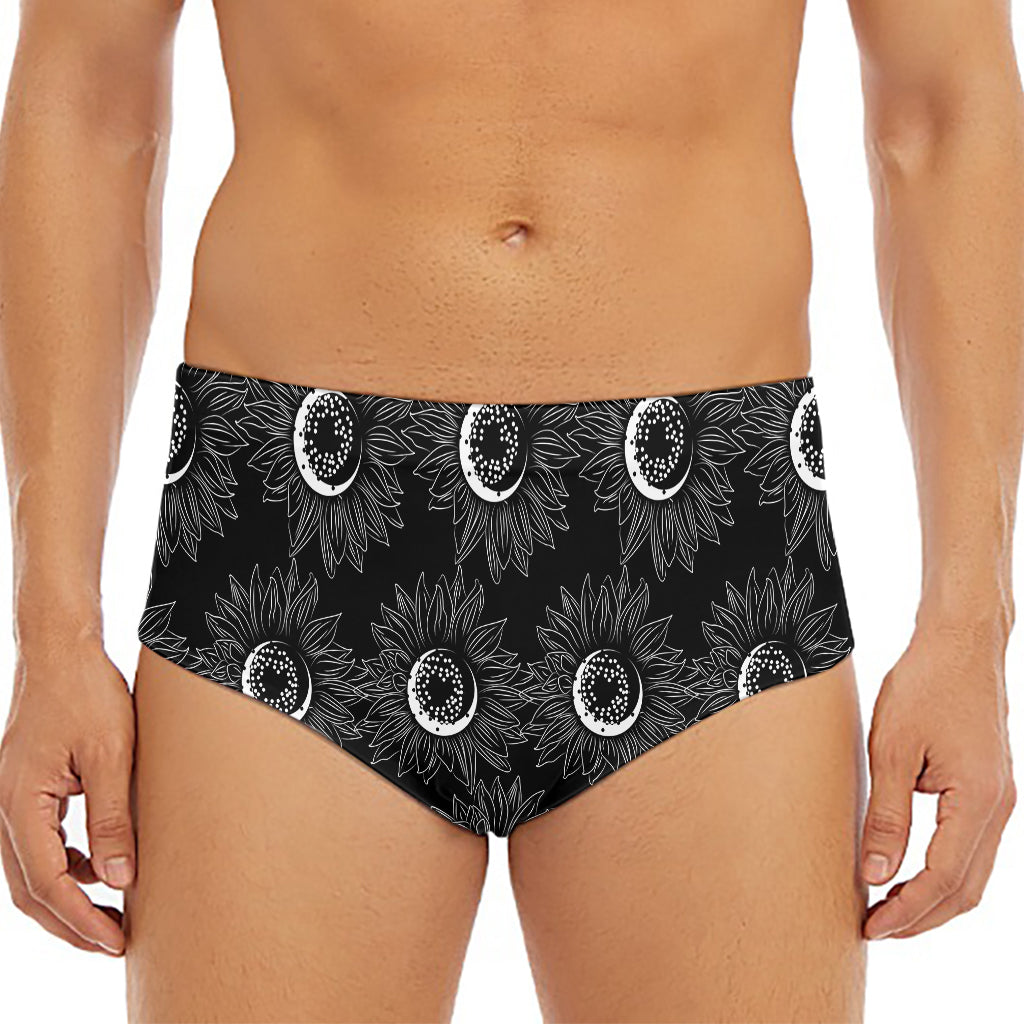 White And Black Sunflower Pattern Print Men's Triangle Swim Briefs