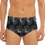 White And Black Sunflower Pattern Print Men's Triangle Swim Briefs