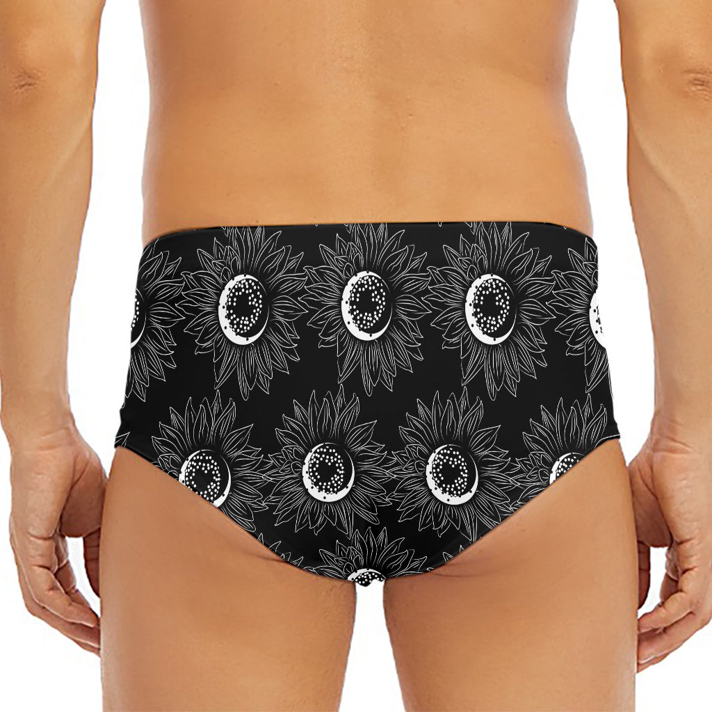 White And Black Sunflower Pattern Print Men's Triangle Swim Briefs