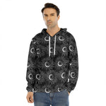 White And Black Sunflower Pattern Print Men's Velvet Pullover Hoodie