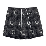 White And Black Sunflower Pattern Print Mesh Shorts