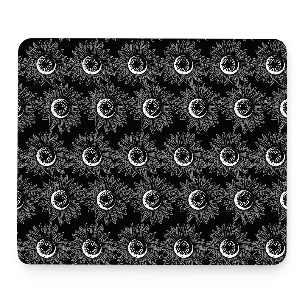 White And Black Sunflower Pattern Print Mouse Pad