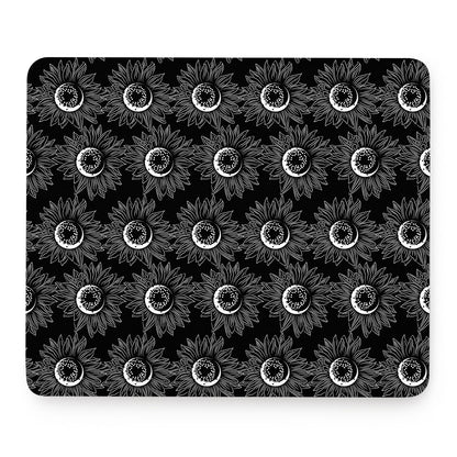 White And Black Sunflower Pattern Print Mouse Pad