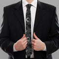 White And Black Sunflower Pattern Print Necktie
