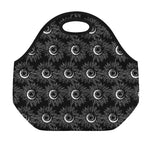 White And Black Sunflower Pattern Print Neoprene Lunch Bag