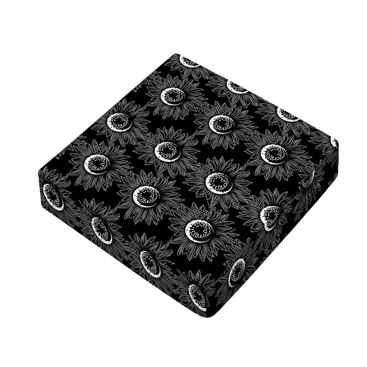 White And Black Sunflower Pattern Print Outdoor Seat Cushion Cover