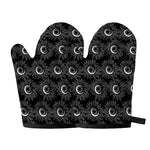 White And Black Sunflower Pattern Print Oven Mitts